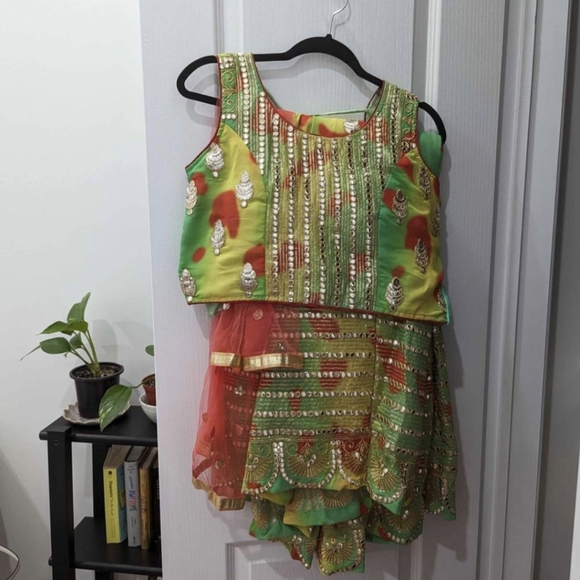 Sangeet / Mehndi green, yellow, red lengha choli - Picture 6 of 9